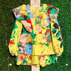 Christopher John Rogers Yellow Floral Print Dress Sz 12